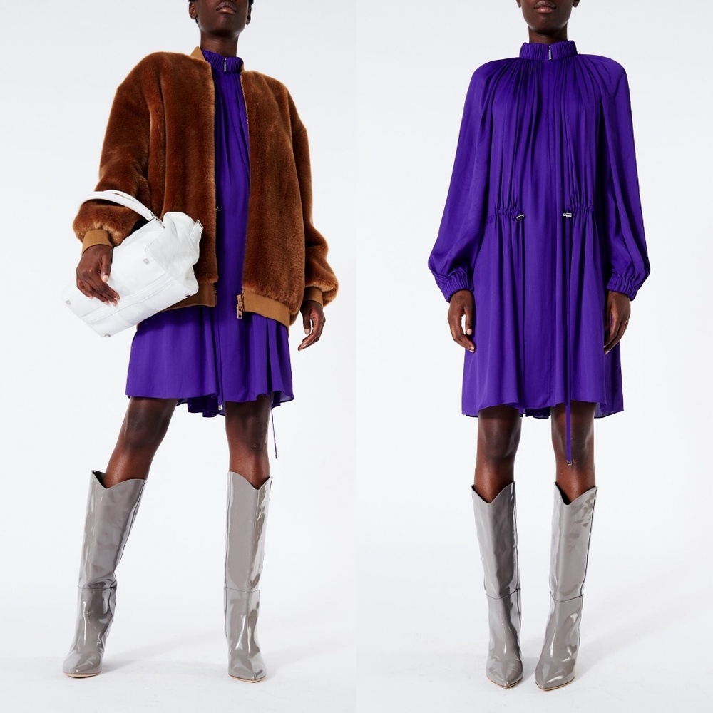 TIBI  VISCOSE GEORGETTE SHORT DRAWSTRING DRESS